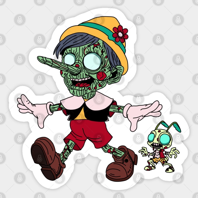 Zombie Pinocchio & Cricket Sticker by H. R. Sinclair